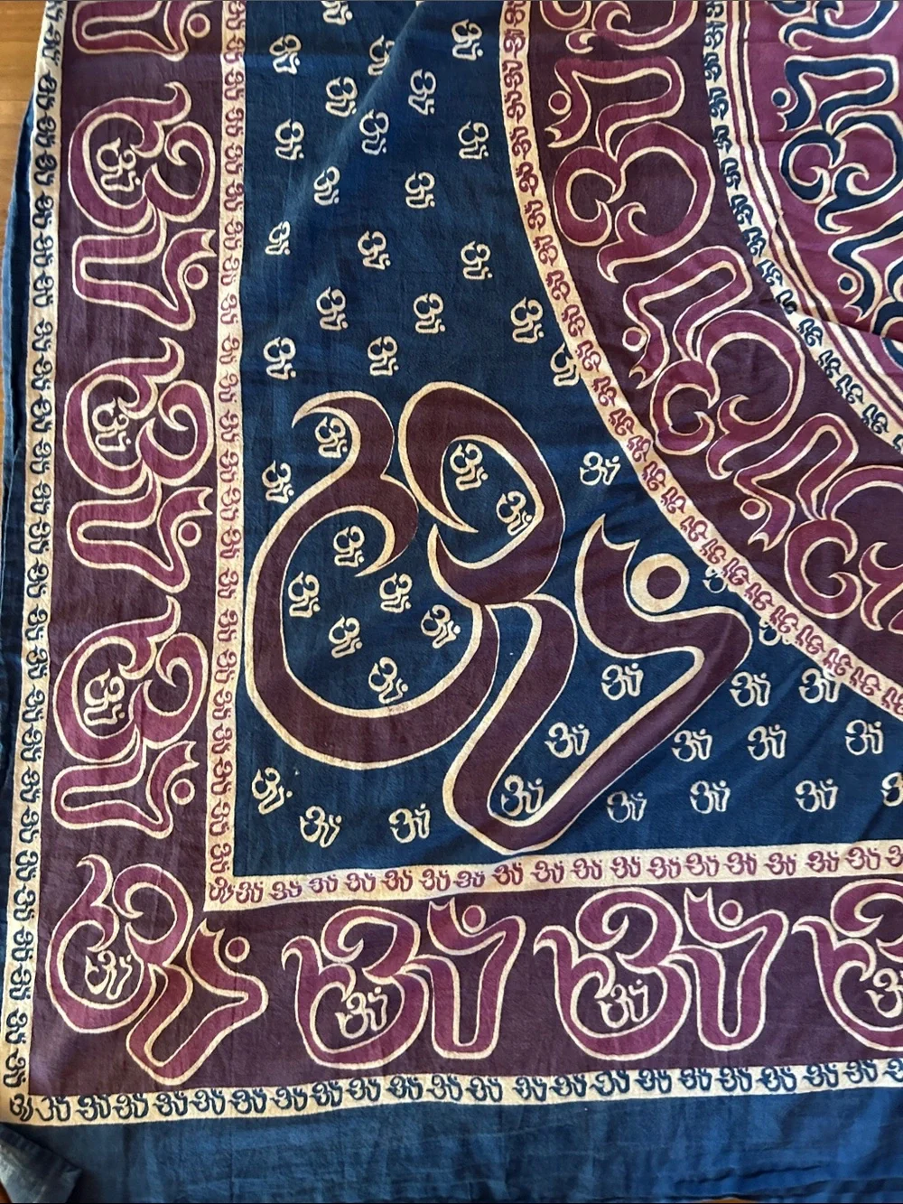 Bohemian Cotton Mandala Wall Tapestry in Navy and Burgundy 76 in x 90 in